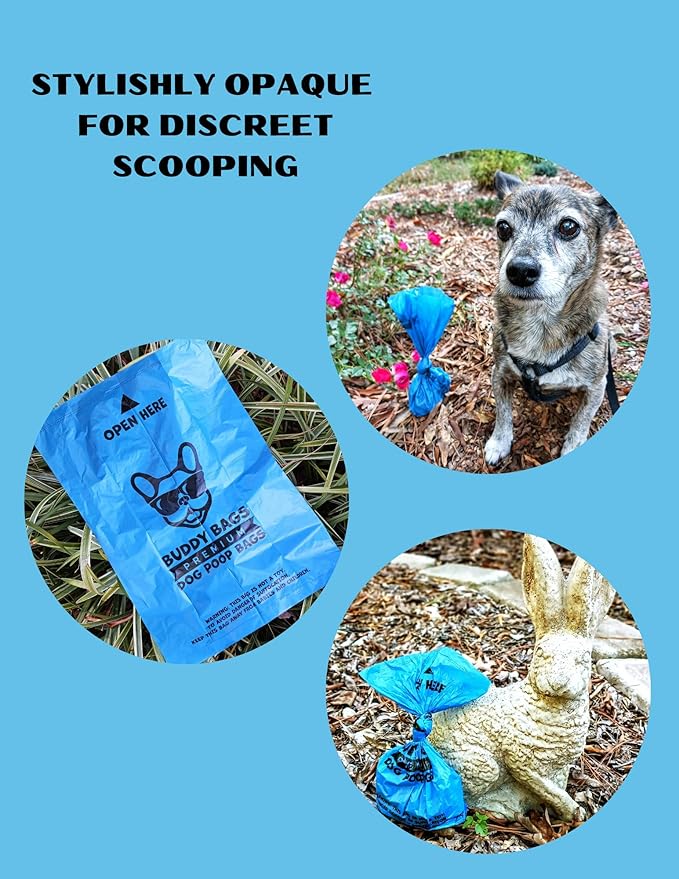 Buddy Bags Premium Dog Poop Bags, Unscented, Extra Thick & Strong, Bold “Open Here” Arrow, 18 Refill Rolls, 270 Earth Friendly Bags.