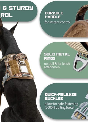 BUMBIN Tactical Dog Harness for Large Dogs No Pull, Famous TIK Tok No Pull Dog Harness, Fit Smart Reflective Pet Walking Harness for Training, Adjustable Dog Vest Harness with Handle Desert Camo L