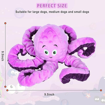 Dog Squeaky Toys Octopus - Tough Plush Large Medium & Small Dog Toys - Stuffed Animals Puppy Toys - Funny Cute Dog Toy for Dog Birthday Presents (Octopus Purple)