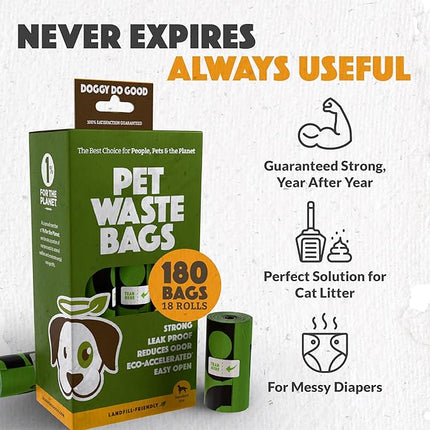 Doggy Do Good Landfill-Friendly Poop Bags | Dog Waste Bags Made with 50% Recycled Plastic + 15% Biobased Material | Unscented, Thick, Leak-Proof, Easy Open | Standard Size | 180 Count