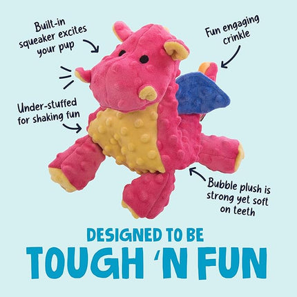 goDog Bubble Plush Dragons Squeaky Dog Toy, Chew Guard Technology - Coral, Large