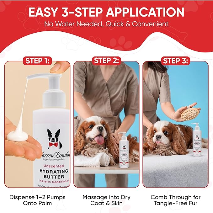 Warren London Hydrating Butter Leave in Pet Conditioner for Dogs | Lotion for Skin and Coat | Aloe Puppy & Dog Conditioner for Hair Detangler, Dry Skin, & Dandruff | Unscented 8oz