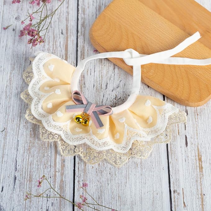 2PCS Dog Cat Collar with Bell Bow Lace Pet Bib Cute Scarfs Necklace Neck Strap for Pet Costume Supplies