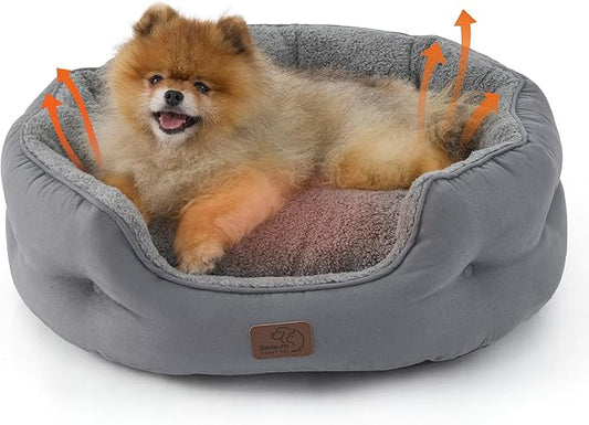 Bedsure Self Warming Dog Beds for Small Dogs - Round Medium Cat Beds for Indoor Cats, Washable Pet Bed for Puppy and Kitten with Slip-Resistant Bottom, 25 Inches, Self Warming Grey
