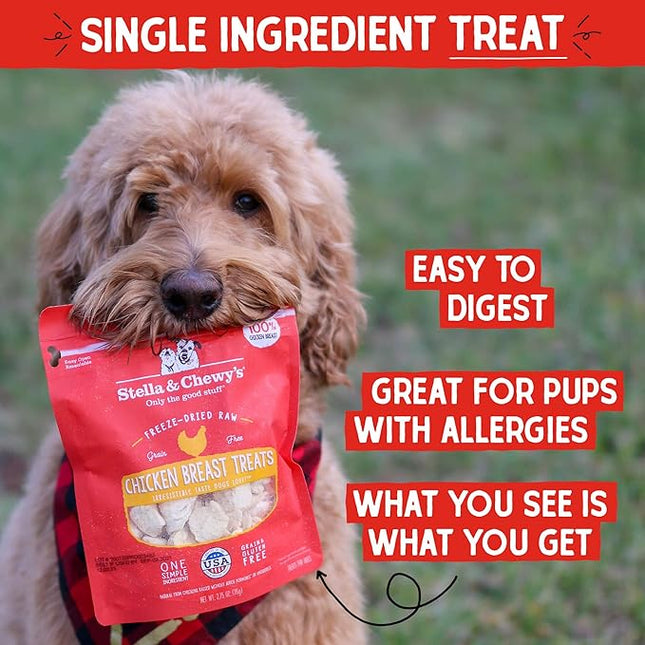 Stella & Chewy's Freeze-Dried Raw Chicken Breast Dog Treats - Single Ingredient, No Additives - Premium Training Treats - Perfect For Picky Eaters - 2.75oz Bag