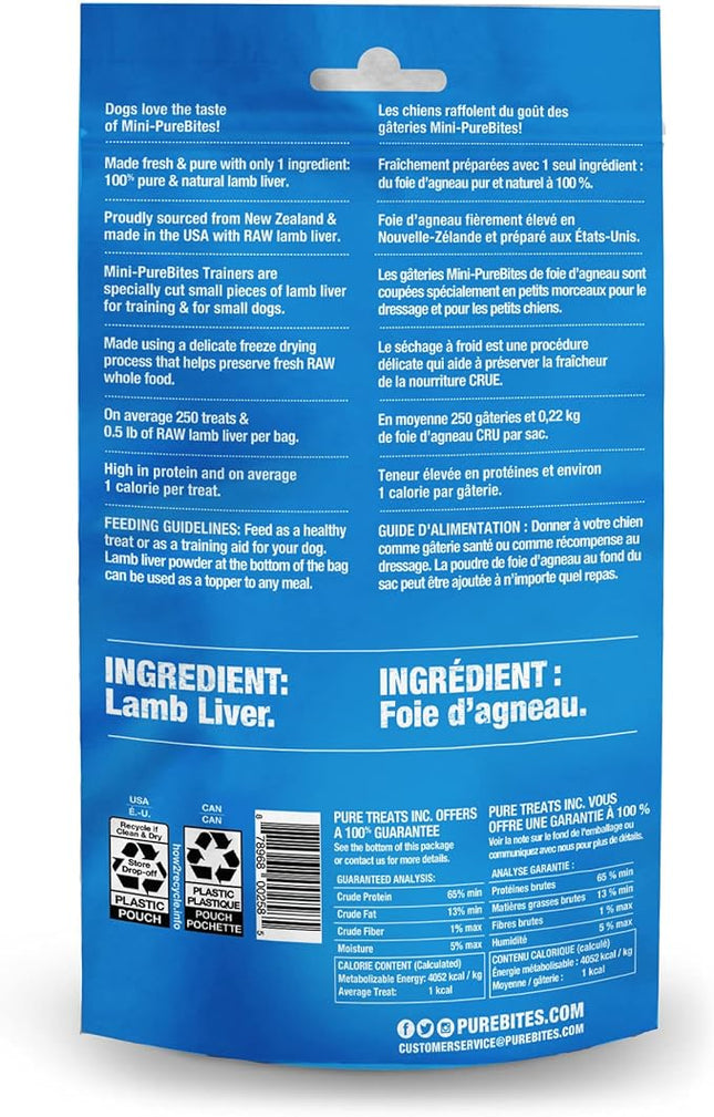 PureBites Mini Lamb Freeze Dried Dog Treats, 1 Ingredient, Made in USA, 2.4oz