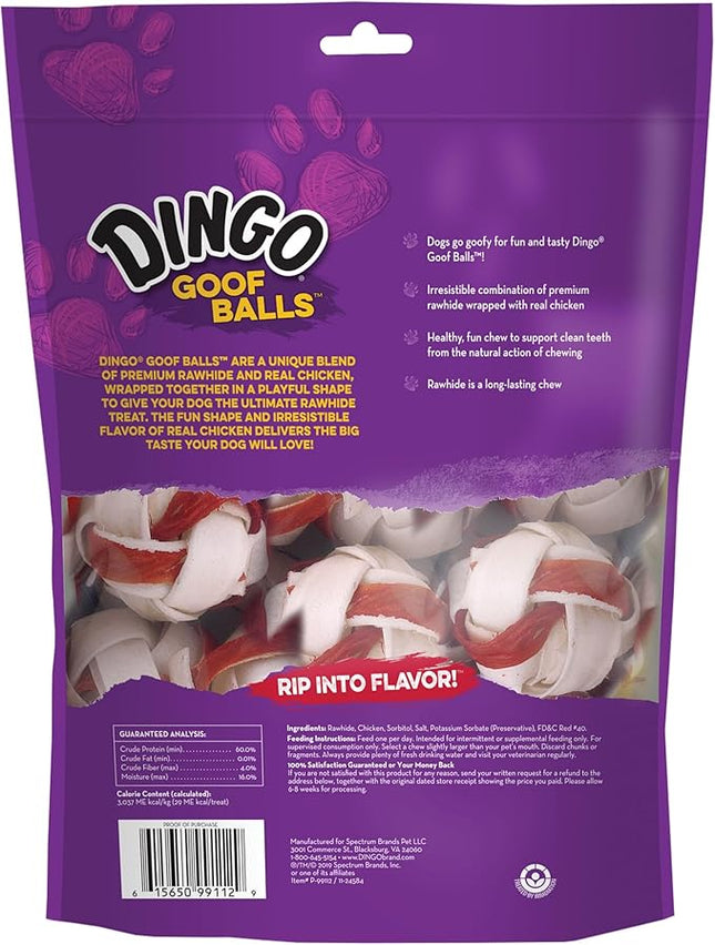 Dingo Goofballs for Dogs, Rawhide Chews Made with Real Chicken for Small Breeds 18-Count