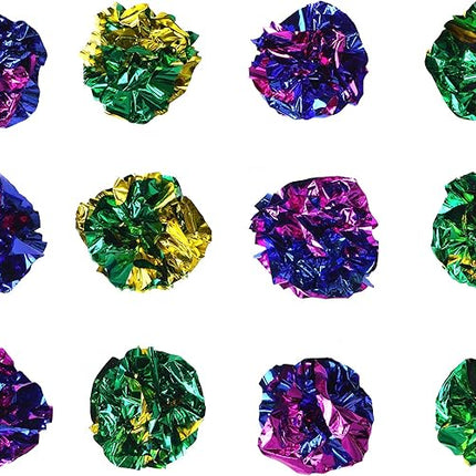 CHIWAVA 24PCS 1.6" Mylar Balls Shiny Crinkle Cat Toys Ball Kitten Crackle Lightweight Play Assorted Color