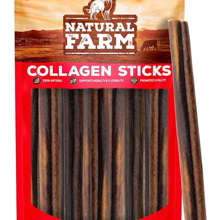 Natural Farm Peanut Butter Flavor Collagen Sticks for Dogs (12 Inch, 12 Count), Long-Lasting Beef Collagen Sticks, Rawhide Alternative Chews with Chondroitin & Glucosamine, Low-Fat Dental Treats