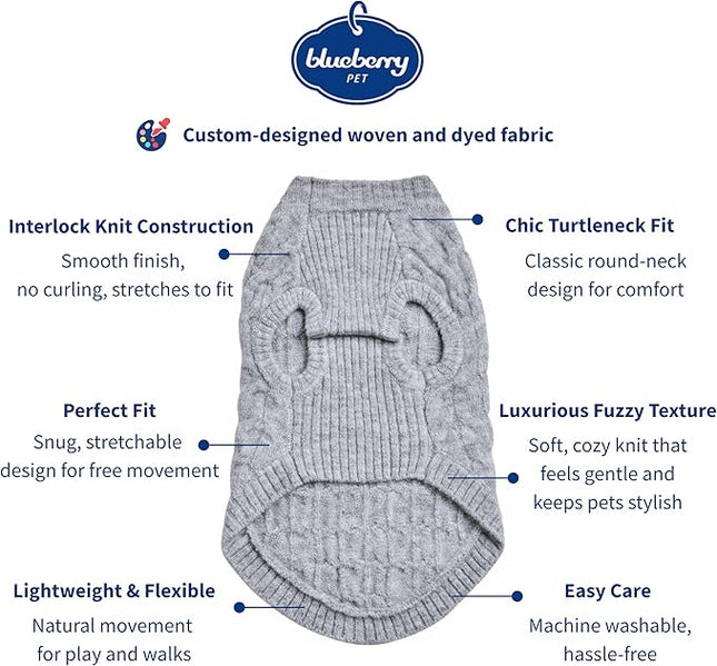 Blueberry Pet Classic Fuzzy Textured Knit Pullover Crew-Neck Dog Sweater in Heather Grey, Back Length 18", Pack of 1 Clothes for Dogs