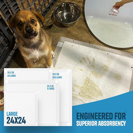 Bulldogology 50-Count Dog Puppy Pads (24x24) Large Pee Pads for Dogs - 6 Layer Pet Training Pads, Super Absorbent Puppy Pads with Adhesive Tabs for Small to Large Dogs