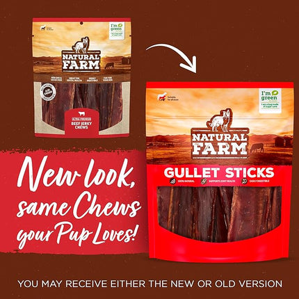 Natural Farm Gullet Sticks (6 Inch, 25 Pack), Grain-Free, Preservative-Free & Fully Digestible Beef Esophagus – Gentle Yet Effective Fun - Best for Light, Pups & Senior Chewers