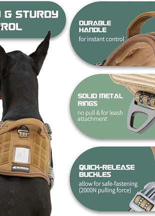 BUMBIN Tactical Dog Harness for Large Dogs No Pull, Famous TIK Tok No Pull, Fit Smart Reflective Pet Walking Harness for Training, Adjustable Dog Vest Harness with Handle Brown L