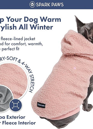 Spark Paws Fleece Dog Jacket, Hooded Sweater Vest, Warm Coat for Winter - Suitable for Small Medium Large XL XXL Breeds - Pink - M