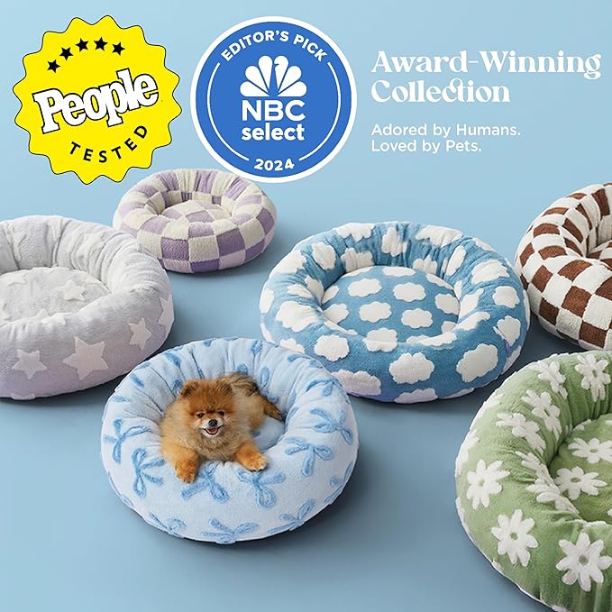 LE SURE Donut Large Dog Bed - Round Cat Beds for Indoor Anti-Anxiety Calming Pet Beds, Washable Cute Modern Beds with Jacquard Shaggy Plush & Anti Slip Bottom, 36 Inch, Ice Melt