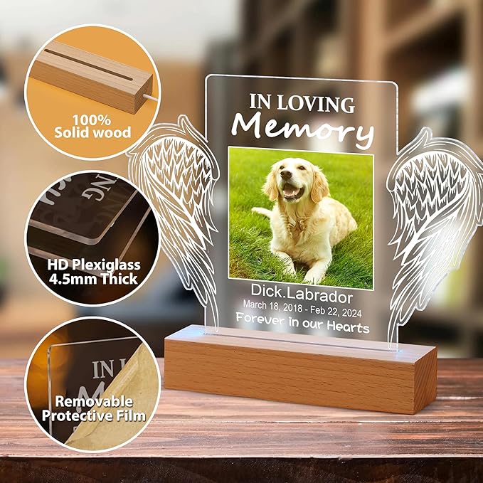 Pet Memorial Gifts for Dogs, Personalized Pet Memorial Night Lights, Dog Memorial Gifts for Loss of Dog, Loss of Dog Sympathy Gift, Dog Bereavement Remembrance Picture Frame