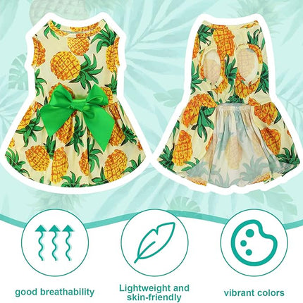 LEIFIDE 8 Pcs Summer Themed Hawaii Dog Dresses Holiday Flamingo Fruit Floral Pattern Pet Skirts Hawaii Puppy Princess Dresses Outfits Bowknot for Girl Dogs Cats Beach(Large)