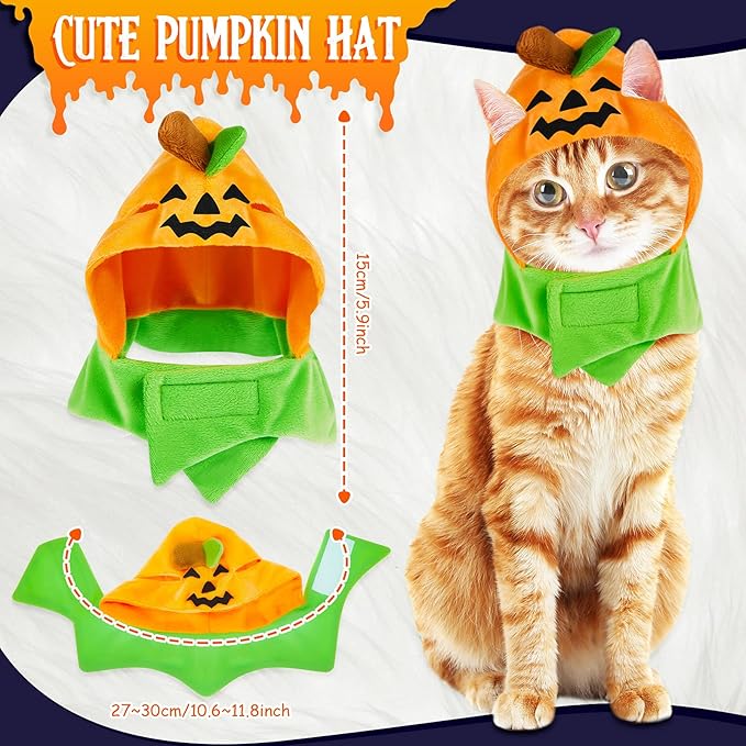 2 Pieces Halloween Pet Costumes Halloween Cat Bat Costume with Night Fluorescence and Halloween Pet Pumpkin Hat for Pet Cat and Small Dog Halloween Party Cosplay Party Decorations