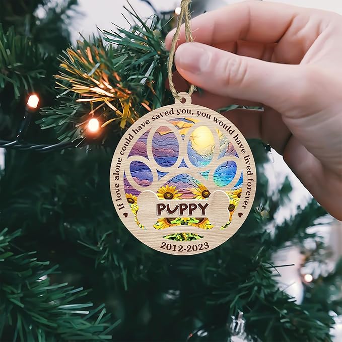 BSQUIELE Personalized Suncatcher Ornaments, Memorial Gifts for Loss of Dog, Custom Dog Ornament with Name, Dog Memorial Suncatcher, Sympathy Gift for Dog Lover, Xmas Ornament, Xmas Tree Decoration V2