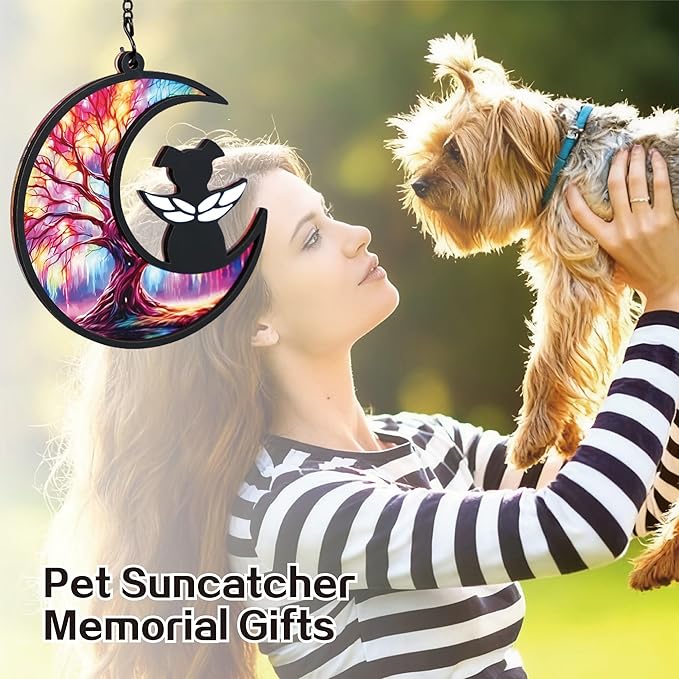 Dog Angel Memorial Suncatcher with Sympathy Cards, Dog Memorial Gifts for Loss of Dog, 2 - Layer Personalized Pet Loss Sympathy Gift - Tree of Life