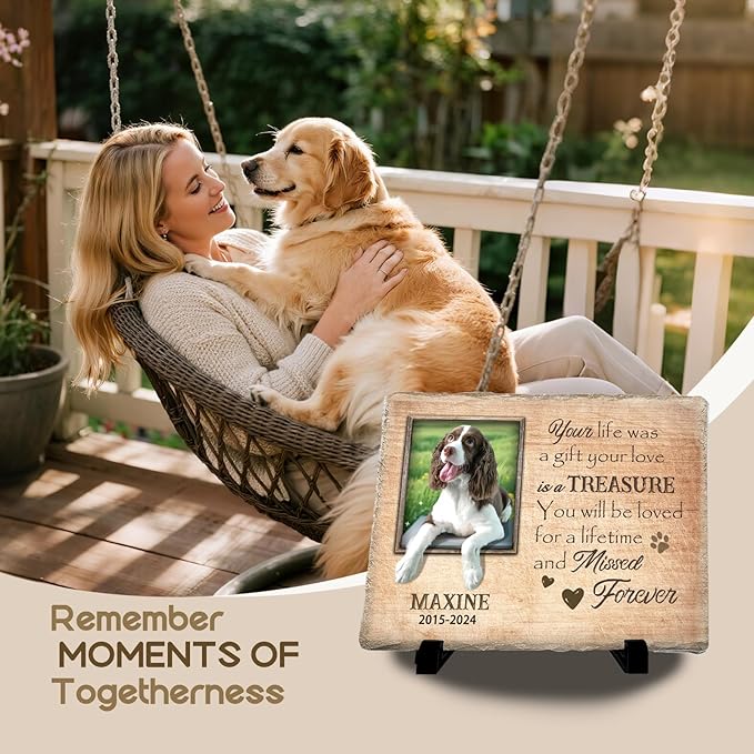 Personalized Pet Memorial Stone, Custom Dog Memorial Gifts for Loss of Dog with Photo Name Date, Dog Remembrance Gift, Loss of Dog Sympathy Gift for Dog Cat Lovers (Quote 13)