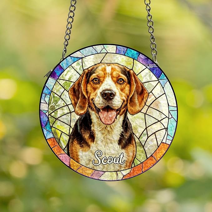 Custom Photo Pet Portrait Stained Glass Suncatcher Personalized Name Pet Image Memorial Ornament Window Hanging Sympathy, Pet Memorial Gift, Gift for Loss of Pet Dog Cat Window Hangings