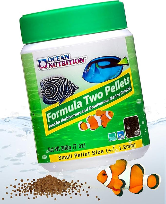 Ocean Nutrition Formula Two Pellets - Fish Food for Herbivorous & Omnivorous Marine Tropical Fish, High Protein(40%) - 7 oz (200 g) Small Pellets