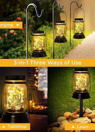 Cat Gifts Cat Solar Lanterns Cat Solar Lights Outdoor Cat Lover Gifts for Women Men Cat Lovers Gifts Hanging Cat Lanterns with Stake for Yard Lawn Garden Decor Waterproof Cat Butterfly Lantern Torches