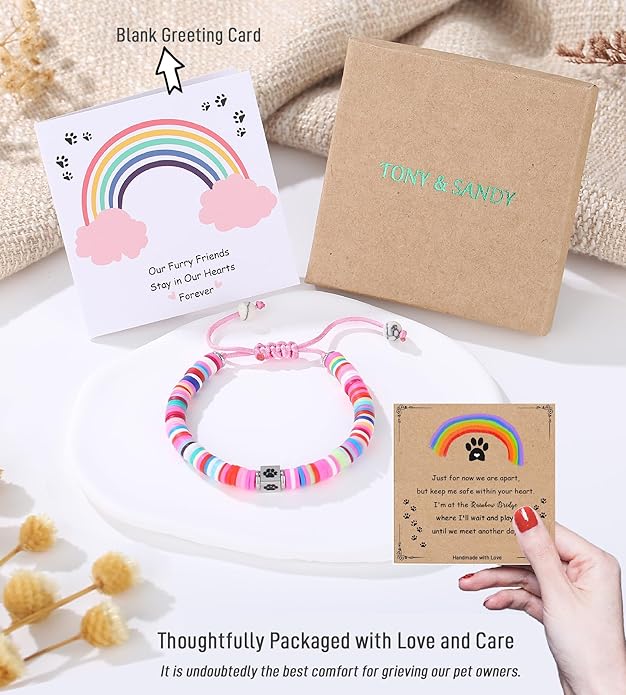 TONY & SANDY Dog Memorial Gifts, Pet Sympathy Rainbow Bridge Pet Memorial Bracelet for Men Women Girls Who Loss of Beloved Dog Cat