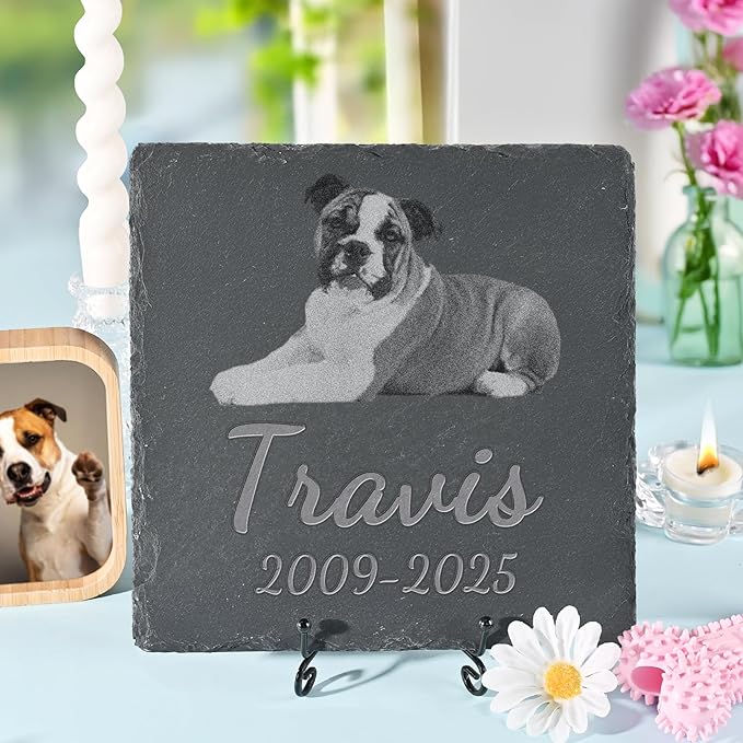 Pet Memorial Stone with Photo, Dog Memorial Gifts for Loss of Dog, Personalized Pet Memorial Gifts, Pet Loss Gift - in Memory of Pet（Square）
