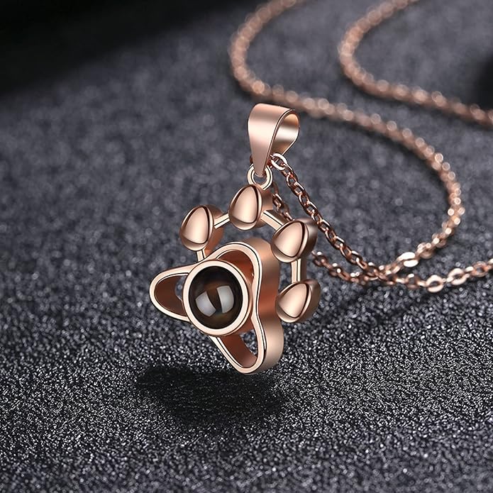 925 Sterling Silver Paw Print Necklace with Picture Inside–Personalized Memorial Necklace, Custom Photo Jewelry with Gift Box, Pet Jewelry Keepsake