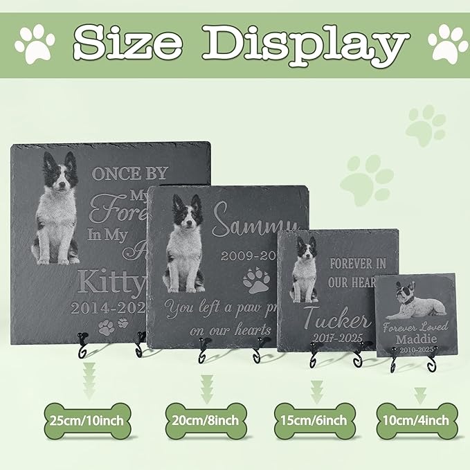 Personalized Pet Memorial Stone, Dog Memorial Gifts, Pet Loss Sympathy Gift, in Memory of Dog Cat - Paw Print（Square）