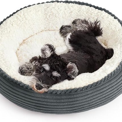 Love's cabin Round Donut Cat and Dog Cushion Bed, 25in Pet Bed for Small or Medium Dogs, Anti-Slip & Water-Resistant Bottom, Soft Durable Fabric Pet Beds, Washable Calming Cat Bed BluishGrey Stripe