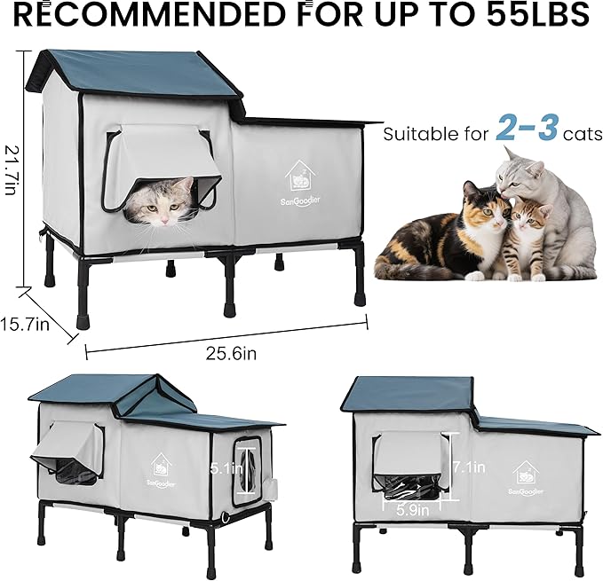 Outdoor Cat House Weatherproof, Clawsable Cat Houses with Insulation Layer, Foldable Cats Shelter, Large Cave Bed for Pets Up to 55lbs for Garden, Patio, or Backyard (Grey-L)