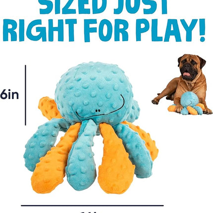 goDog Crazy Tugs Octopus Squeaky Plush Tug Dog Toy with Chew Guard Technology, Durable Fabric & Squeaker for Active Play, Multi Color, Large