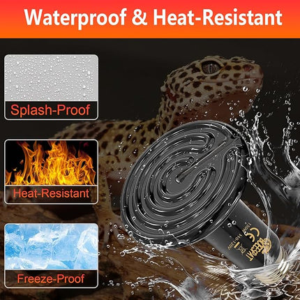 Energy Efficient 60W Reptile Basking Heat Lamp Bulbs, Pack of 2 Ceramic Heat Emitters for Tortoise, Bearded Dragon, Lizard, Iguana, Reptile (Black, 60 Watts)