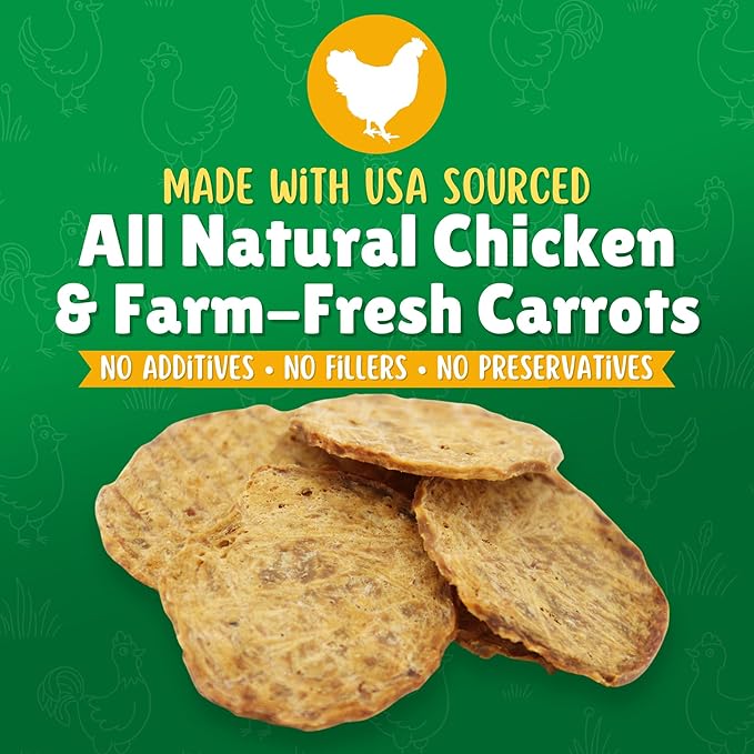 Chicken & Carrot Chips Dog Treats – Made in USA, 100% Chicken Jerky, Grain-Free, High Protein, Single Ingredient, Crispy & Healthy Training Snacks for Dogs – 6 oz Jar