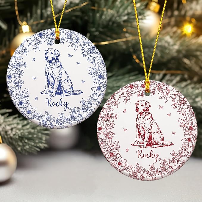 Personalized Chinoiserie Toile Pet Memorial Ornament – Custom Dog or Cat Christmas Ornament – Customizable with Name and Date – Unique Pet Lovers Gift – Pet Memorial Picture Ornament