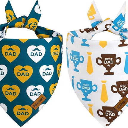 Fathers Day Dog Bandanas - 2 Pack Reversible I Love My Dad Pet Scarf for Boy and Girl | Premium Durable Fabric | Adjustable Bandana for Small Medium Large and Extra Large Dogs (Large)
