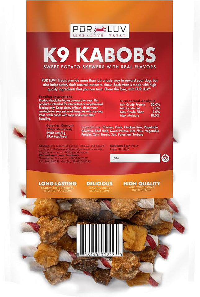 Pur Luv Dog Treats, K9 Kabobs Made with Real Chicken, Duck, and Sweet Potato, 12 Ounces, Dog Snacks, Healthy, Easily Digestible, Long-Lasting, High Protein Treat, Satisfies Urge to Chew