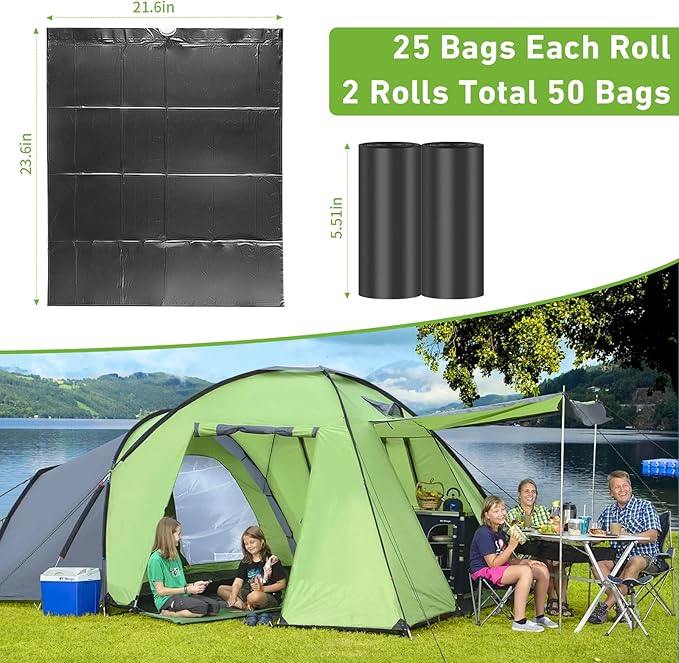 50 PCS Portable Toilet Bags for Camping, Drawstring Biodegradable Porta Potty Bags - 8 Gallon Thickened Waste Bag for 5 Gallon Bucket Toilets, Compostable Bag for Adults(50 Count)