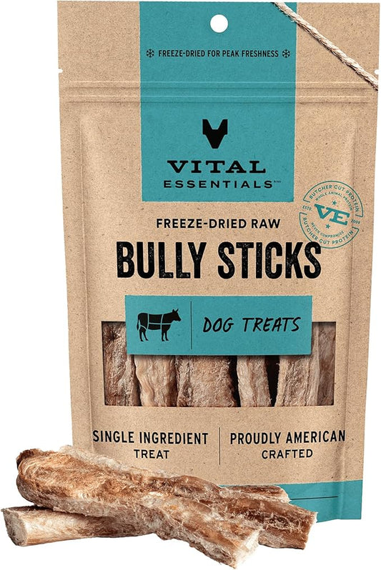 Vital Essentials Bully Sticks Dog Treats, 1.4 oz | Freeze-Dried Raw | Single Ingredient | Premium Quality High Protein Training Treats | Grain Free, Gluten Free, Filler Free