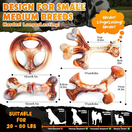 4-Pack Dog Chew Toys for Aggressive Chewers, Indestructible Nylon Bones with Bacon Flavor, Tough Durable Teeth Cleaning Chew Dog Toy for Large Medium Small Breeds