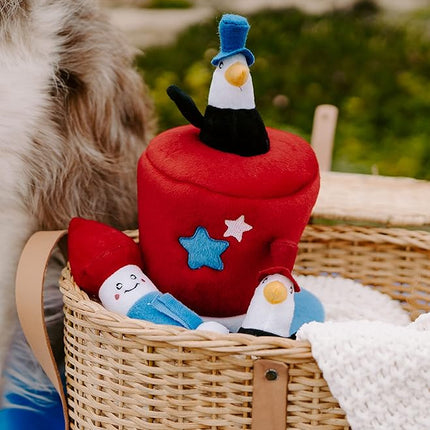 ZippyPaws Americana Top Hat Burrow - Patriotic Interactive Dog Toys for Boredom, Hide & Seek Dog Gifts & Puppy Toys, Colorful Squeaky Pearl Harbor Day Dog Toys for Small & Medium Dogs