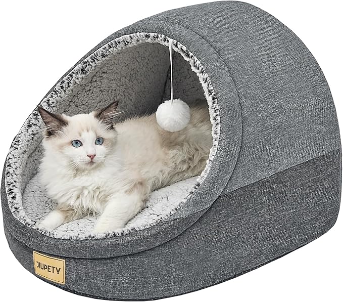 Jiupety Cute Cat Beds for Indoor Cats, Cat Cave Bed for Kittens, Large Cat Cave and Covered Cat Bed with Anti-Slip Bottom, Washable Removable Cushion, M(16"x16"x13"), Dark Gray