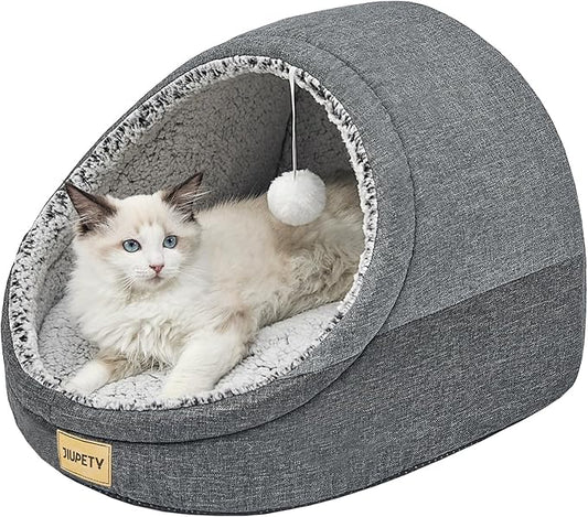 Jiupety Cute Cat Beds for Indoor Cats, Cat Cave Bed for Kittens, Large Cat Cave and Covered Cat Bed with Anti-Slip Bottom, Washable Removable Cushion, M(16"x16"x13"), Dark Gray