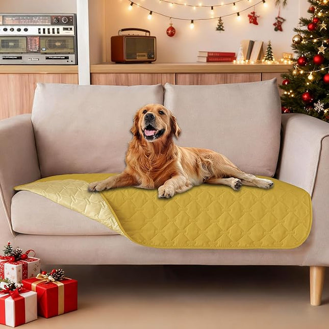 gogobunny 100% Double-Sided Waterproof Dog Bed Cover Pet Blanket Sofa Couch Furniture Protector for Puppy Large Dog Cat, Reversible (32x53 Inch (Pack of 1), Dark Yellow/Light Yellow)