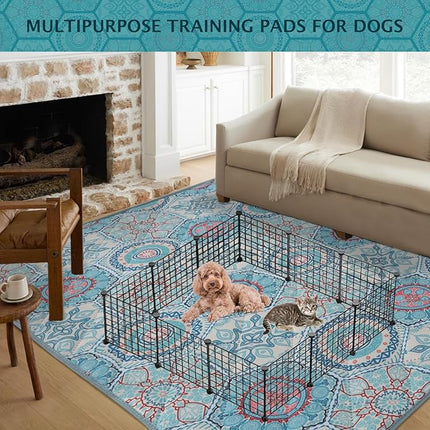 IEUUMLER Washable Pee Pads for Dogs, 1 Pack Non-Slip & Waterproof Pack Whelping Pad, Reusable Washable Puppy Potty Training Pad with Fast Absorbent for Playpen EU007 (Green Medallion, 63"X63"-1pcs)