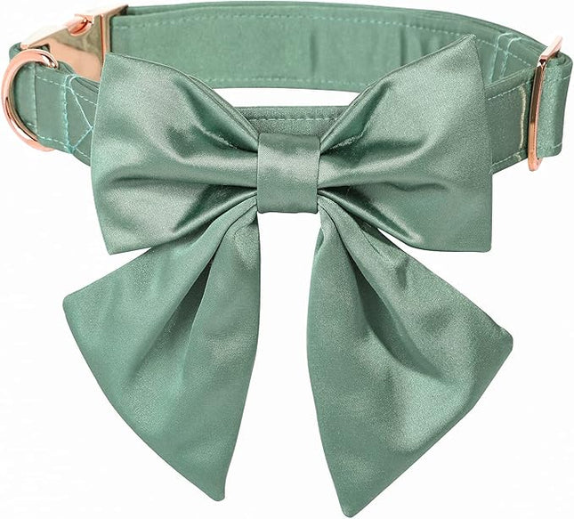 Lionet Paws Bowtie Dog Collar - Comfortable Silk Dog Collar with Detachable Bow Tie for Medium Dogs, Neck 13.5-22 Inches