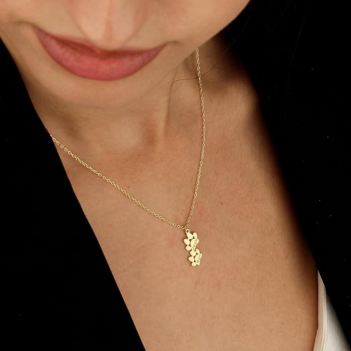 Customized Paw Print Necklace Personalized Pet Name Necklace Custom Engraved Dog Cat Paw Pendant Necklace Pet Memorial Gift for Pet Lovers